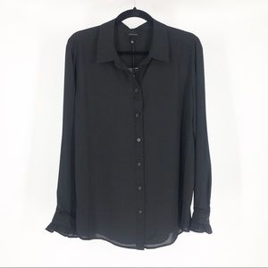 ✨Who what wear black semi sheer ruffle cuff blouse